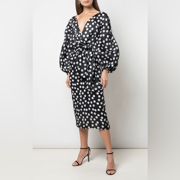 Carolina Herrera Puff Slv Wide V Neck Dress - Picture 2 of 7